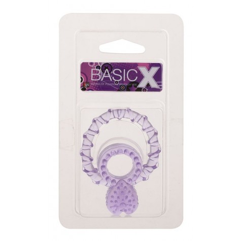 Фиолетовое кольцо с подхватом мошонки и клиторальным язычком BASICX TPR DOUBLE COCKRING